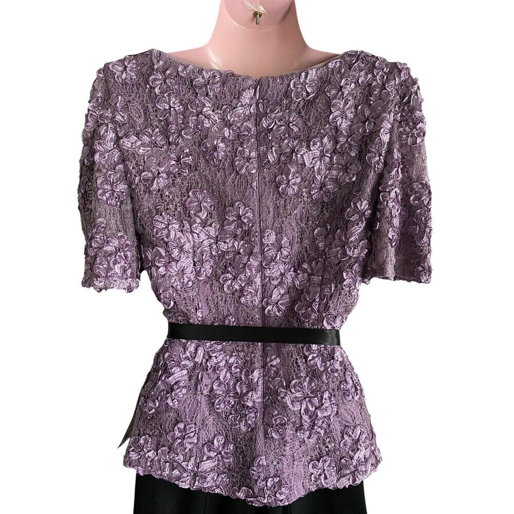Alex Evenings Blouse Womens Small Purple Lace Cold Shoulder Floral Sequin Top - Picture 3 of 7